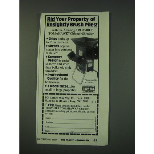 1988 Garden Way Troy-Bilt Tomahawk Chipper/Shredder Ad - Rid your property