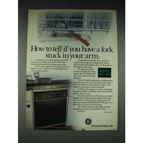 1988 GE 2800 Dishwasher Ad - Fork In Your Arm