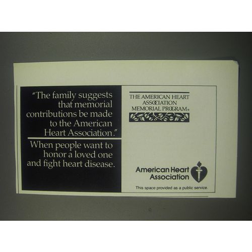 1991 American Heart Association Ad - The family suggests that memorial contribut