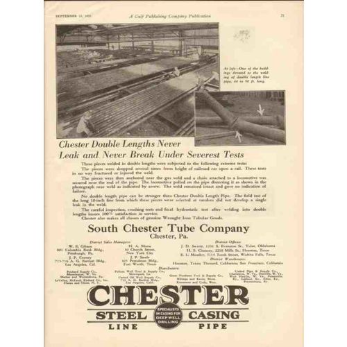 SOUTH CHESTER TUBE COMPANY 1930 double lengths never leak vintage ad