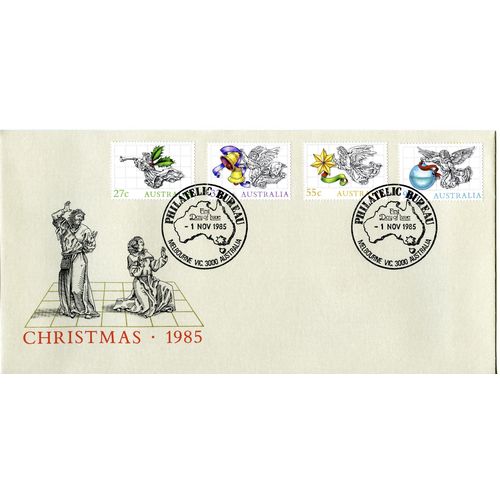 AUSTRALIA 1985 FDC Christmas 4 stamps (SG 988-989, 991-992) - Melbourne 3000