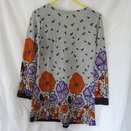 Womens Victoria Knit Top Medium 33 Chest Gray Print Floral Soft Jersey Empire