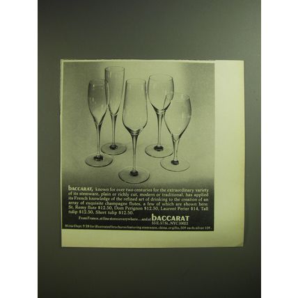 1974 Baccarat Champagne Flutes Advertisement - St. Remy, Dom Perignon