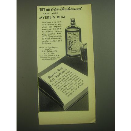 1945 Myers's Jamaica Rum Ad - Try an Old-Fashioned made with Myers's Rum