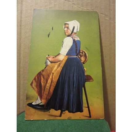 Young Swiss Girl in traditional costume unused antique postcard =