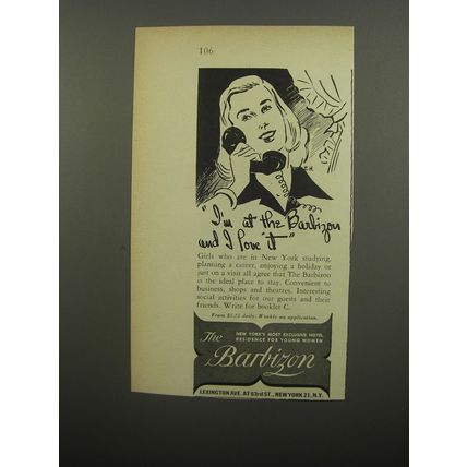 1951 The Barbizon Hotel Ad - I'm at the Barbizon and I love it