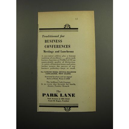 1952 The Park Lane Hotel Advertisement - For business conferences meetings