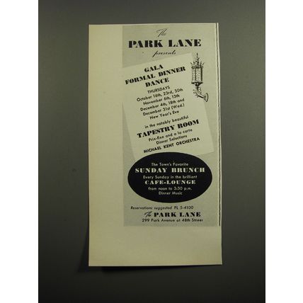 1952 The Park Lane Hotel Ad - The Park Lane presents Gala Formal Dinner Dance
