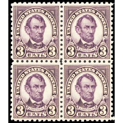 584, Mint VF NH 3¢ Lincoln Block of Four Stamps - Stuart Katz