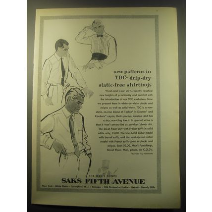 1959 Saks Fifth Avenue Fashion Ad - New Patterns in TDC-drip-dry shirtings