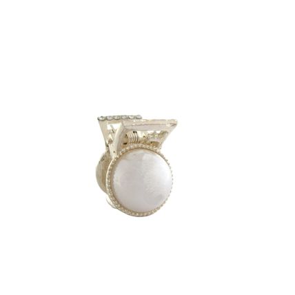 Small mini lite gold metal hair claw clip with faux pearls and crystals