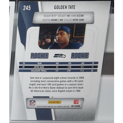 2010 Prestige GOLDEN TATE (Seahawks) Rookie Card #245