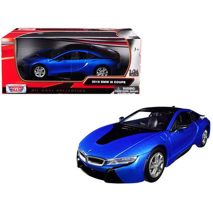 2018 BMW i8 Coupe Metallic Blue with Black Top 1/24 Diecast Model Car by Moto...