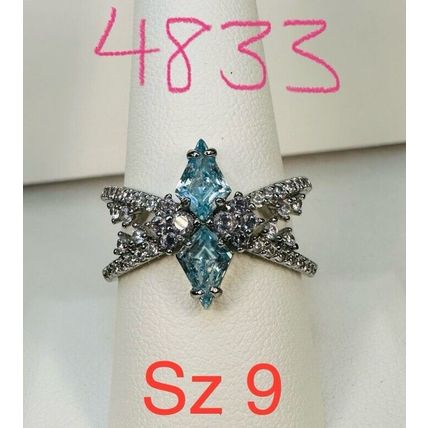Ring Bomb Party Sz9 RBP Dual Light Blue Gems Split Rhodium P Band Jewelry
