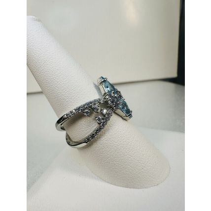 Ring Bomb Party Sz9 RBP Dual Light Blue Gems Split Rhodium P Band Jewelry