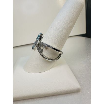 Ring Bomb Party Sz9 RBP Dual Light Blue Gems Split Rhodium P Band Jewelry