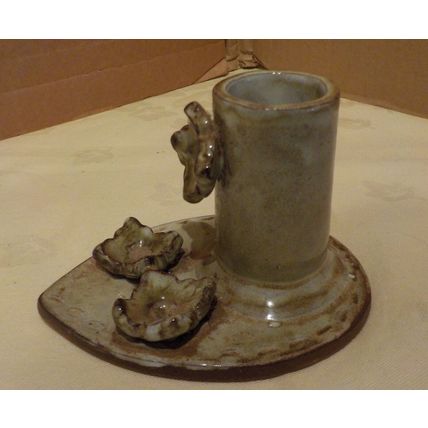 Vintage Green Pottery Glazed Posy Holder with Flower Relief