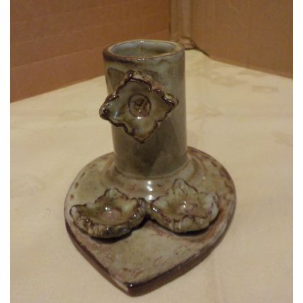 Vintage Green Pottery Glazed Posy Holder with Flower Relief