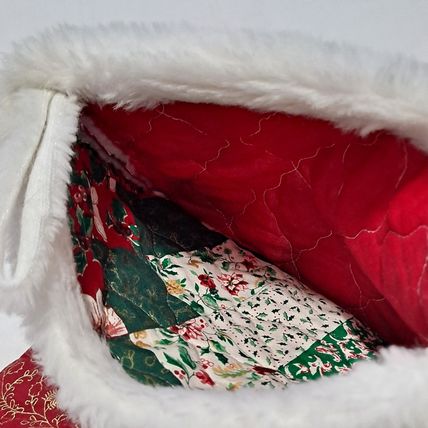Big QUILTED CHRISTMAS STOCKING 21 1/2" Double Sided Trees Holly Berry