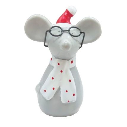 Festive Mouse Ornament Wearing Glasses 15 CM Ceramic Christmas Decoration Jesus