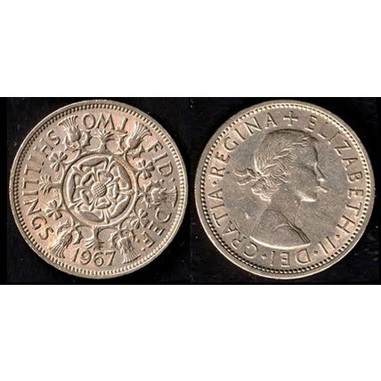United Kingdom Florin Two Shillings 1967 Used. Coin QE II UK