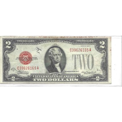 1928-D US Red Seal $2.00 Bill VF