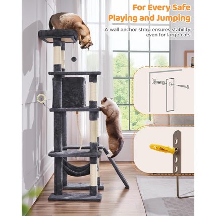 Yaheetech Large Multi-Level Cat Tree, 63 Inches Tall with Sisal-Covered Scratchi