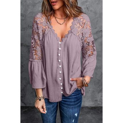 Purple Crochet Lace Button Top