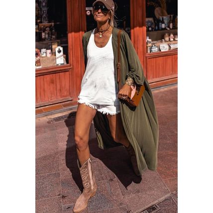 Green Lightweight Long Sleeve Open Front Duster Cardigan