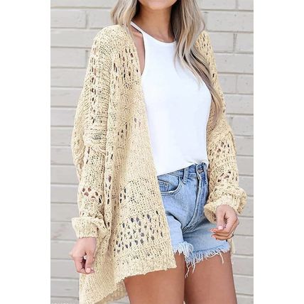 Apricot Casual Hollowed Knit Dolman Sleeve Cardigan