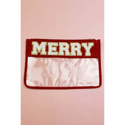 Red MERRY Contrast Trim Clear Makeup Bag