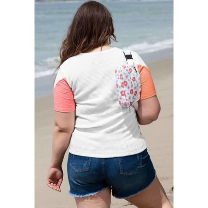 White Plus Size Colorblock Waffle Knit Tee