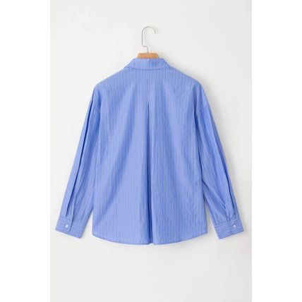 Blue Stripe Button Up Oversized Casual Shirt