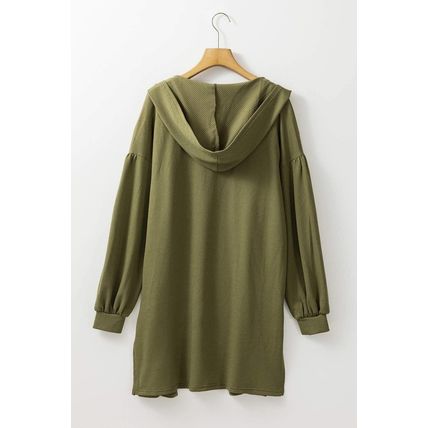 Guacamole Green Hooded Side Split Open Kimono with Pocket