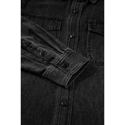 Black Flap Pocket Buttons Collared Jean Jacket