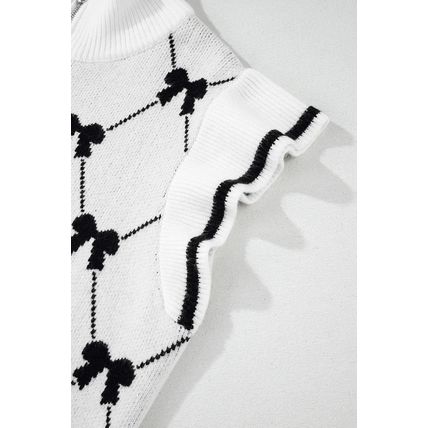 Black Preppy Vibes Bow Print Zipped Collar Sweater Tee