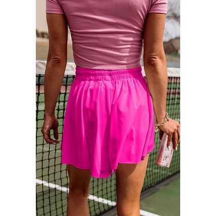 Rose Red Drawstring Elastic Waist Lined Ruffle Shorts Bikini Bottom