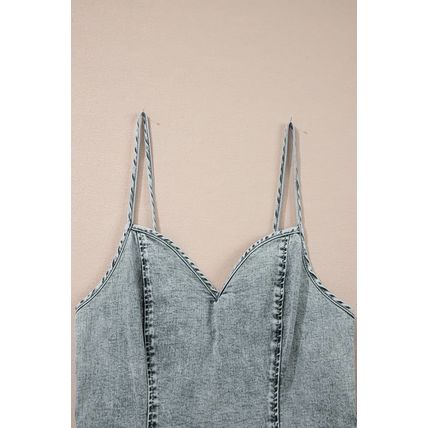 Beau Blue Sleeveless V Neck Back Zipped Denim Dress