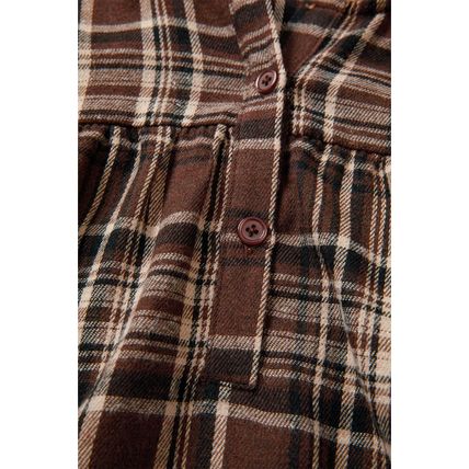 Brown Plaid Patchwork Long Sleeve Button Hooded Blouse