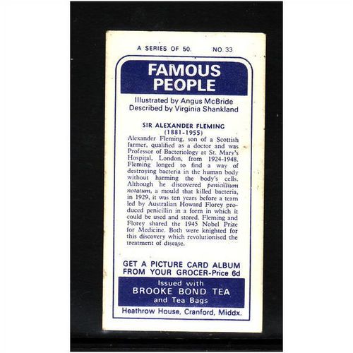 Brook Bond Famous People Sir Alexander Fleming Card No 33 Mint