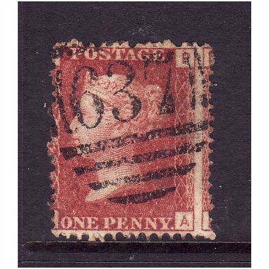 GREAT BRITAIN 1858-79 QV SG44 1d RED BROWN PLATE 123 LETTERED PA USED