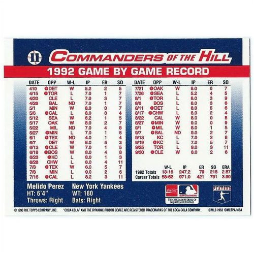 1993 Topps Commanders of the Hill - #11 - Melido Perez