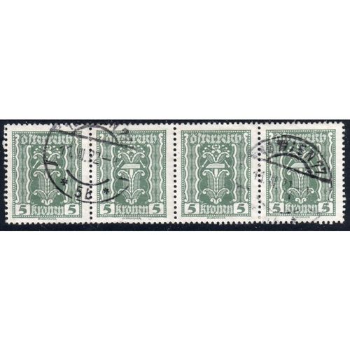 1922 AUSTRIA Sg466 5k OLIVE-GREEN FINE USED STRIP OF 4 (BD35)