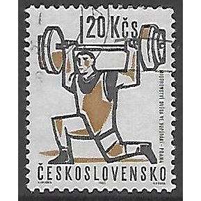 Mi 1381: 1 Kč 20 black/yellow-brown Weightlifting World Championships, Prague.
