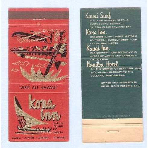 HI Kailua Thirty Strike Front Strike Matchcover w/o Matches Tiki Outer Cov~721