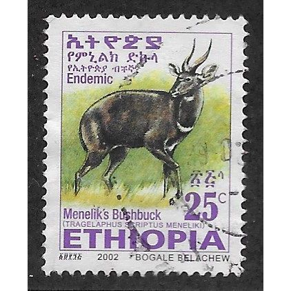 ETH 2002 25c 'MENELIKS BUSHBUCK' (SMALL) FINE USED (EBID70-255)