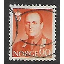 NORWAY 1958 KING OLAV V 90 ORE ORANGE SG484 FINE USED#