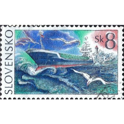 SLOVAKIA, SHIP, Freighter Ryn, blue 1994, 8koruna