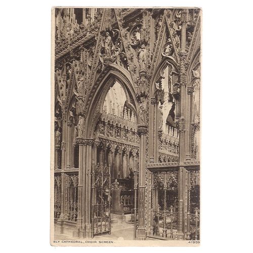 ELY CATHEDRAL, Choir Screen used postcard 1924 postmark photochrome 41959 =