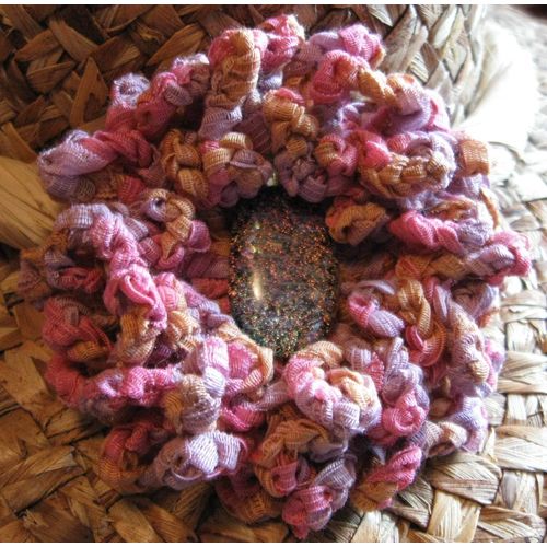 Hand Crocheted OOAK Pink / Lavender Flower Brooch / Pin with Glass Center
